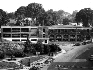 An aerial photograph of the Holstein Association in downtown Brattleboro. 