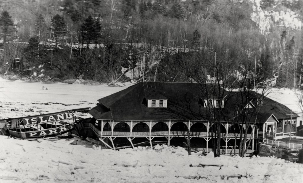 Spring run off at Island Park pavilion
